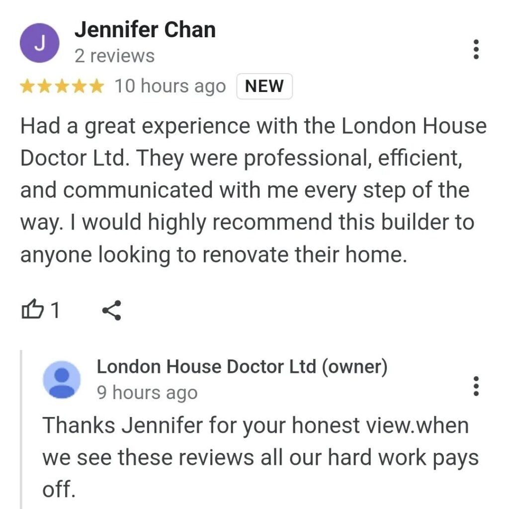 Property renovation in London satisfied customer testimonial